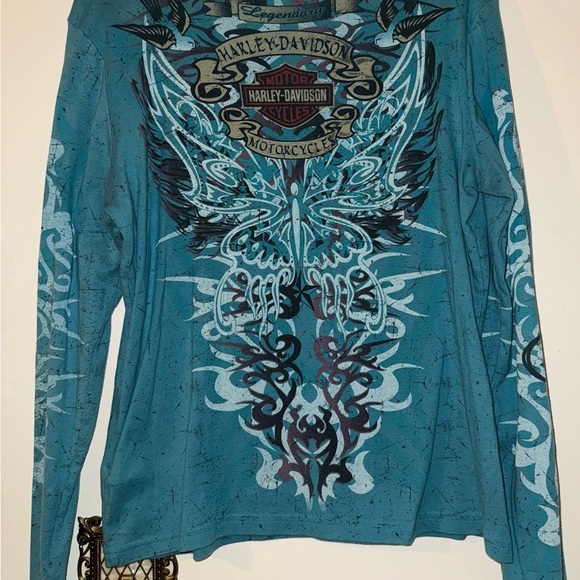 Vintage Harley-Davidson Teal Graphic Shirt - Picture 2 of 4